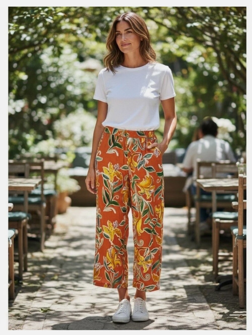 RACHEL Rachel Roy Coral Wide-Leg Floral Palazzo Pants Linen Blend Size Medium